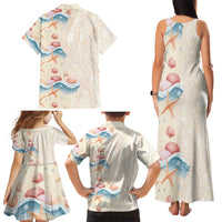 Beige Hawaii Lei Seashells Starfish Family Matching Tank Maxi Dress and Hawaiian Shirt Sandy Sylized LT01 - Polynesian Pride