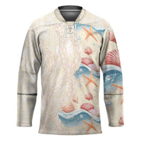 Beige Hawaii Lei Seashells Starfish Hockey Jersey Sandy Sylized - Polynesian Pride
