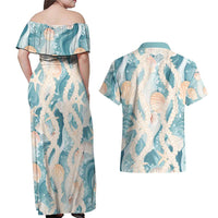 Hawaii Lei Seashells Starfish Couples Matching Off Shoulder Maxi Dress and Hawaiian Shirt Fresh Summer Vibe - Polynesian Pride
