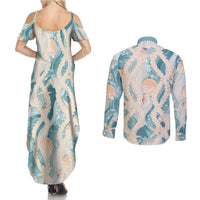 Hawaii Lei Seashells Starfish Couples Matching Summer Maxi Dress and Long Sleeve Button Shirt Fresh Summer Vibe - Polynesian Pride