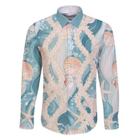 Hawaii Lei Seashells Starfish Family Matching Puletasi and Hawaiian Shirt Fresh Summer Vibe LT01 Dad's Shirt - Long Sleeve Blue - Polynesian Pride