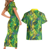 Hawaii Summer Tropical Leaves Couples Matching Short Sleeve Bodycon Dress and Hawaiian Shirt - Polynesian Pride