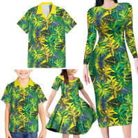 Hawaii Summer Tropical Leaves Family Matching Long Sleeve Bodycon Dress and Hawaiian Shirt LT01 - Polynesian Pride