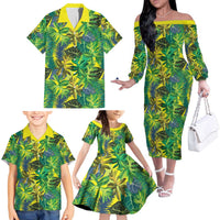 Hawaii Summer Tropical Leaves Family Matching Off The Shoulder Long Sleeve Dress and Hawaiian Shirt LT01 - Polynesian Pride