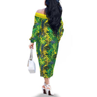 Hawaii Summer Tropical Leaves Family Matching Off The Shoulder Long Sleeve Dress and Hawaiian Shirt LT01 - Polynesian Pride