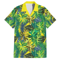 Hawaii Summer Tropical Leaves Family Matching Off Shoulder Maxi Dress and Hawaiian Shirt LT01 Dad's Shirt - Short Sleeve Yellow - Polynesian Pride