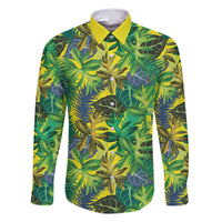 Hawaii Summer Tropical Leaves Family Matching Off Shoulder Maxi Dress and Hawaiian Shirt LT01 Dad's Shirt - Long Sleeve Yellow - Polynesian Pride