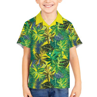 Hawaii Summer Tropical Leaves Family Matching Off Shoulder Short Dress and Hawaiian Shirt LT01 Son's Shirt Yellow - Polynesian Pride