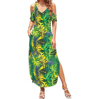 Hawaii Summer Tropical Leaves Family Matching Summer Maxi Dress and Hawaiian Shirt LT01 Mom's Dress Yellow - Polynesian Pride