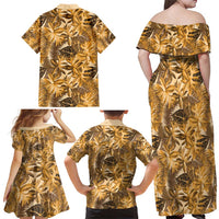 Hawaii Gold Tropical Leaves Family Matching Off Shoulder Maxi Dress and Hawaiian Shirt LT01 - Polynesian Pride