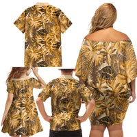Hawaii Gold Tropical Leaves Family Matching Off Shoulder Short Dress and Hawaiian Shirt LT01 - Polynesian Pride