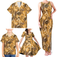 Hawaii Gold Tropical Leaves Family Matching Tank Maxi Dress and Hawaiian Shirt LT01 - Polynesian Pride