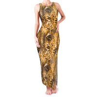 Hawaii Gold Tropical Leaves Family Matching Tank Maxi Dress and Hawaiian Shirt LT01 Mom's Dress Gold - Polynesian Pride