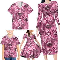 Hawaii Pink Tropical Leaves Family Matching Long Sleeve Bodycon Dress and Hawaiian Shirt LT01 - Polynesian Pride