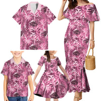 Hawaii Pink Tropical Leaves Family Matching Mermaid Dress and Hawaiian Shirt LT01 - Polynesian Pride