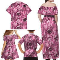 Hawaii Pink Tropical Leaves Family Matching Off Shoulder Maxi Dress and Hawaiian Shirt LT01 - Polynesian Pride