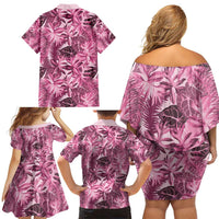 Hawaii Pink Tropical Leaves Family Matching Off Shoulder Short Dress and Hawaiian Shirt LT01 - Polynesian Pride