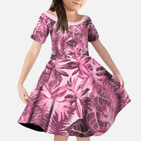 Hawaii Pink Tropical Leaves Family Matching Puletasi and Hawaiian Shirt LT01 Daughter's Dress Pink - Polynesian Pride