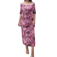 Hawaii Pink Tropical Leaves Family Matching Puletasi and Hawaiian Shirt LT01 Mom's Dress Pink - Polynesian Pride