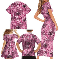 Hawaii Pink Tropical Leaves Family Matching Short Sleeve Bodycon Dress and Hawaiian Shirt LT01 - Polynesian Pride