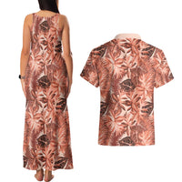 Hawaii Red Brown Tropical Leaves Couples Matching Tank Maxi Dress and Hawaiian Shirt - Polynesian Pride
