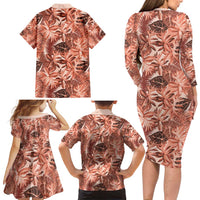 Hawaii Red Brown Tropical Leaves Family Matching Long Sleeve Bodycon Dress and Hawaiian Shirt LT01 - Polynesian Pride