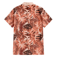 Hawaii Red Brown Tropical Leaves Family Matching Off The Shoulder Long Sleeve Dress and Hawaiian Shirt LT01 - Polynesian Pride