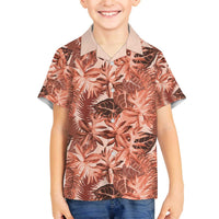 Hawaii Red Brown Tropical Leaves Family Matching Off The Shoulder Long Sleeve Dress and Hawaiian Shirt LT01 Son's Shirt Brown - Polynesian Pride