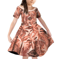 Hawaii Red Brown Tropical Leaves Family Matching Off Shoulder Short Dress and Hawaiian Shirt LT01 Daughter's Dress Brown - Polynesian Pride