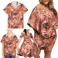 Hawaii Red Brown Tropical Leaves Family Matching Off Shoulder Short Dress and Hawaiian Shirt LT01 - Polynesian Pride
