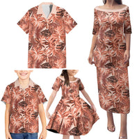 Hawaii Red Brown Tropical Leaves Family Matching Puletasi and Hawaiian Shirt LT01 - Polynesian Pride