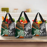 New Zealand and Ireland Rugby Grocery Bag Silver Fern With Shamrock 2023 World Cup LT01 3-pack One Size Art - Polynesian Pride
