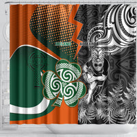 New Zealand and Ireland Rugby Shower Curtain Silver Fern With Shamrock 2023 World Cup LT01 - Polynesian Pride