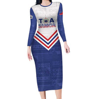 Custom Toa Samoa Rugby Family Matching Long Sleeve Bodycon Dress and Hawaiian Shirt 1992-1993 Special Edition LT01 Mom's Dress Blue - Polynesian Pride