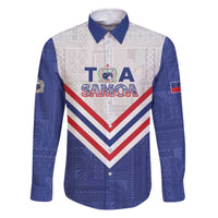 Custom Toa Samoa Rugby Family Matching Off The Shoulder Long Sleeve Dress and Hawaiian Shirt 1992-1993 Special Edition LT01 Dad's Shirt - Long Sleeve Blue - Polynesian Pride