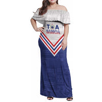 Custom Toa Samoa Rugby Family Matching Off Shoulder Maxi Dress and Hawaiian Shirt 1992-1993 Special Edition LT01 Mom's Dress Blue - Polynesian Pride