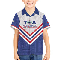 Custom Toa Samoa Rugby Family Matching Off Shoulder Short Dress and Hawaiian Shirt 1992-1993 Special Edition LT01 Son's Shirt Blue - Polynesian Pride
