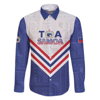 Custom Toa Samoa Rugby Family Matching Short Sleeve Bodycon Dress and Hawaiian Shirt 1992-1993 Special Edition LT01 Dad's Shirt - Long Sleeve Blue - Polynesian Pride