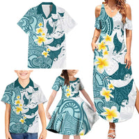Maori Manta Ray Plumeria Teal Family Matching Summer Maxi Dress and Hawaiian Shirt LT01 - Polynesian Pride