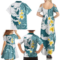 Maori Manta Ray Plumeria Teal Family Matching Summer Maxi Dress and Hawaiian Shirt LT01 - Polynesian Pride