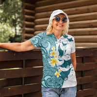 Maori Manta Ray Plumeria Teal Women Polo Shirt