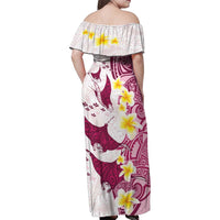 Maori Manta Ray Plumeria Royal Pink Family Matching Off Shoulder Maxi Dress and Hawaiian Shirt LT01 - Polynesian Pride