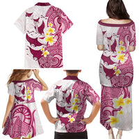 Maori Manta Ray Plumeria Royal Pink Family Matching Puletasi and Hawaiian Shirt LT01 - Polynesian Pride
