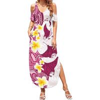 Maori Manta Ray Plumeria Royal Pink Family Matching Summer Maxi Dress and Hawaiian Shirt LT01 Mom's Dress Pink - Polynesian Pride