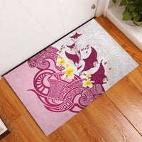 Maori Manta Ray Plumeria Royal Pink Rubber Doormat