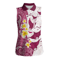 Maori Manta Ray Plumeria Royal Pink Women Sleeveless Polo Shirt LT01 Female Pink - Polynesian Pride