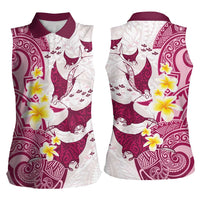 Maori Manta Ray Plumeria Royal Pink Women Sleeveless Polo Shirt LT01 - Polynesian Pride