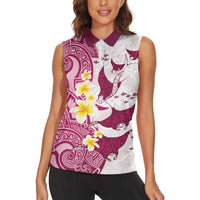 Maori Manta Ray Plumeria Royal Pink Women Sleeveless Polo Shirt LT01 - Polynesian Pride