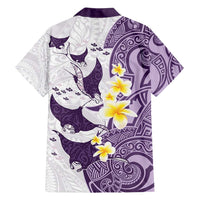 Maori Manta Ray Plumeria Deep Purple Family Matching Off Shoulder Maxi Dress and Hawaiian Shirt LT01 - Polynesian Pride