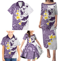 Maori Manta Ray Plumeria Deep Purple Family Matching Puletasi and Hawaiian Shirt LT01 - Polynesian Pride